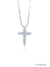 14K White Gold Diamond Round Cut Cross Pendant (0.95 ct)